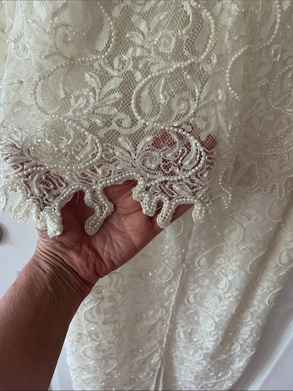 Laurence Kazar Ivory Lace Long-Sleeve & Beautifully Embroidered W/ Pearl Dress - Picture 5 of 6
